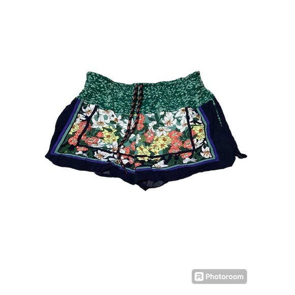 Anthropologie Hei Hei Floral Lotus Drawstring Tropical Blue Green Shorts - Picture 2 of 8